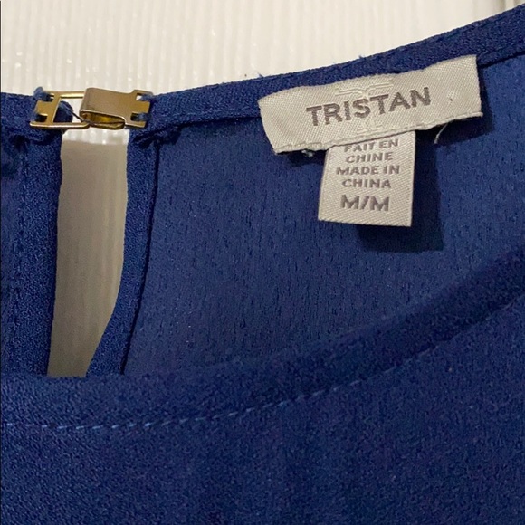 Tristan navy blue cold shoulder ruffle top - Picture 2 of 6